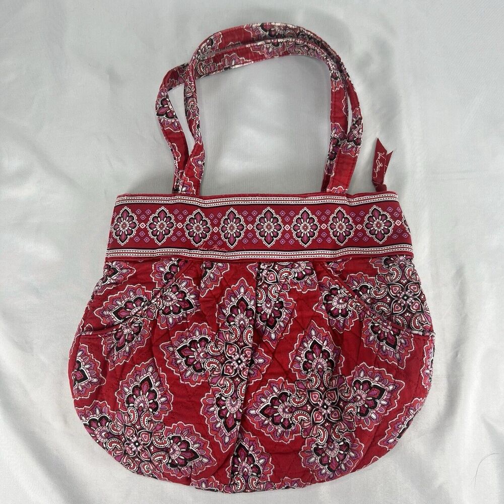 Vera Bradley Red and Pink Paisley Print Quilted Shoulder Bag